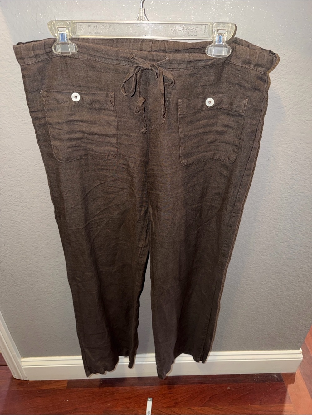 Allen Allen Dark Brown Linen-Blend Casual Chinos